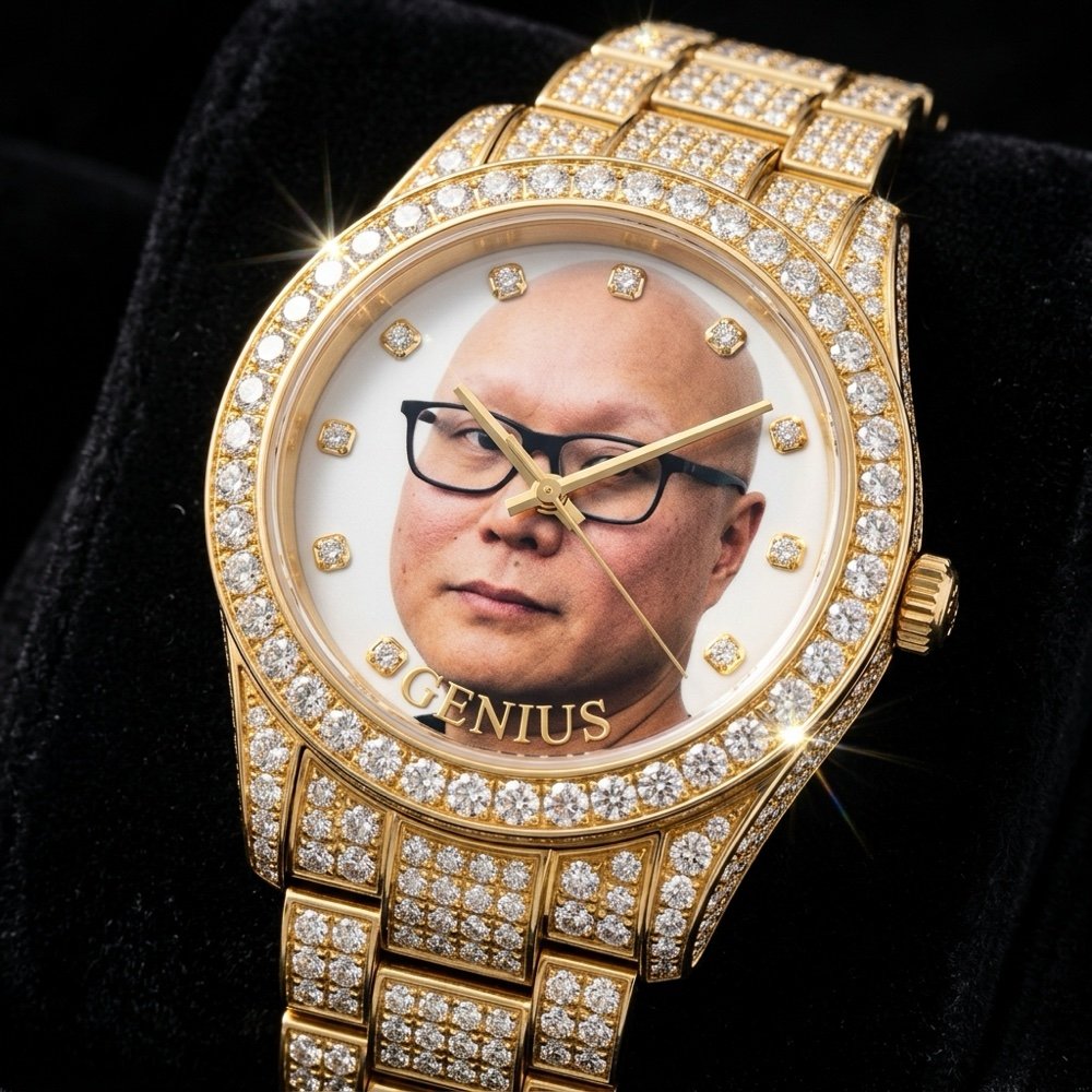 Iced-out solid gold Genius watch